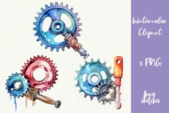 Wrench and Gear PNG Labor Day Clipart Watercolor Sublimation Product Image 1