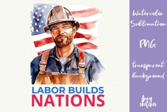 Labor Day Clipart Watercolor Sublimation American worker PNG Product Image 1
