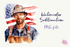 Labor Day Clipart Watercolor Sublimation American worker PNG Product Image 1