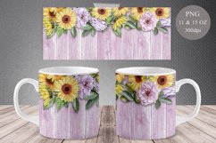 Sunflowers Wood Mug Sublimation | Rustic Flowers Mug Wrap Product Image 1