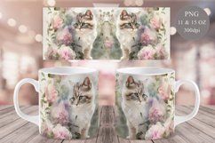 Cute Cat Mug Sublimation | Watercolor Mug Wrap 11 &amp; 15 oz Product Image 1