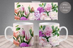 Garden Flowers Mug Wrap. Floral Mug Sublimation. 11&amp;15 oz Product Image 1