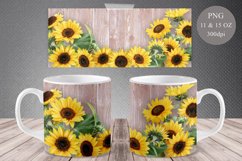 Sunflowers Wood Mug Sublimation | Rustic Flowers Mug Wrap Product Image 1