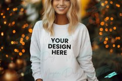 Womans Christmas Mockup | Gildan 18000 White Crewneck Product Image 1