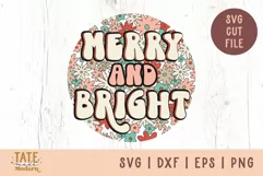 Merry & bright PNG for sublimation - retro Christmas PNG Product Image 1