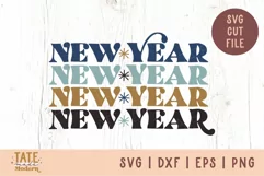 New Year retro stacked SVG cut file - happy new year svg Product Image 1