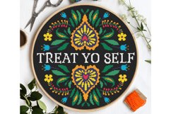 Self love Easy cross stitch pattern PDF Folk flowers quote Product Image 1