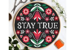 Flowers Cross stitch pattern Stay true Inspirational quote Product Image 1