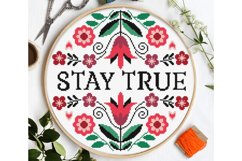 Flowers Cross stitch pattern Stay true Inspirational quote Product Image 2