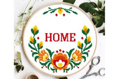 Home Floral Wreath Cross stitch pattern Polish folk flowers Product Image 1