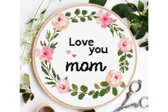 Mom Cross stitch pattern Digital download Floral wreath Product Image 1