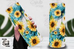 Teal Marble Sunflower 20oz Skinny Tumbler Wrap Product Image 1