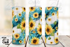 Teal Marble Sunflower 20oz Skinny Tumbler Wrap Product Image 2