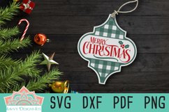 Merry Christmas Plaid Arabesque Ornament for Print or Cut