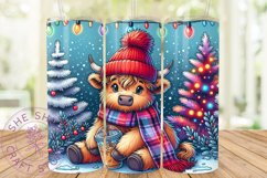 Highland Cow Christmas Tumbler Wrap Xmas Holiday Sublimation Product Image 1