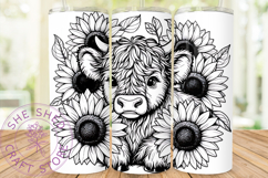 Highland Cow Tumbler Wrap, Sunflowers 20oz Sublimation Tumbl Product Image 1