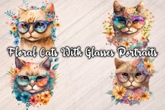 Watercolor Floral Cats Portraits Product Image 1
