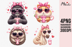 Pink Heart Animals Drinking Cute Valentine Smoothies Product Image 1