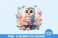 Owl Png, Owl With Flowers, Owl Clipart, Owl Watercolor Product Image 1