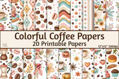 VIntage Coloful Coffee Digital Paper, Patterned Paper Product Image 1