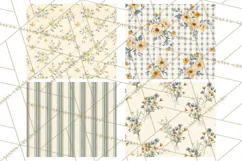 Vintage Floral Digital Paper, Gingham Scrapbook Pages Product Image 2