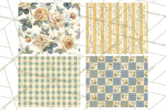 Vintage Floral Digital Paper, Gingham Scrapbook Pages Product Image 4