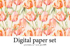 Whimsical Tulip Delight - Watercolor Digital Paper for Craft Product Image 2