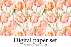 Whimsical Tulip Delight - Watercolor Digital Paper for Craft Product Image 3