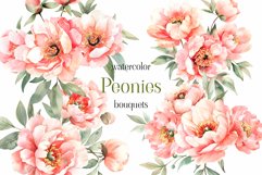 Romantic Watercolor Blush Peonies Clipart, Peony Bouquets Product Image 1