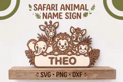 Safari Animal Name Sign SVG, Laser Cut Nursery Door Hanger Product Image 1