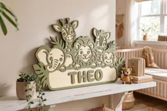 Safari Animal Name Sign SVG, Laser Cut Nursery Door Hanger Product Image 2