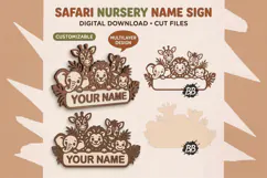 Safari Animal Name Sign SVG, Laser Cut Nursery Door Hanger Product Image 3