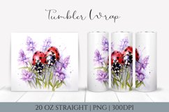 Watercolor ladybug floral tumbler wrap - 20oz Straight Product Image 1