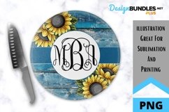 Sublimation Circle Cutting Board - Blue Sunflower Monogram Product Image 2