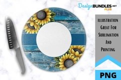 Sublimation Circle Cutting Board - Blue Sunflower Monogram Product Image 1