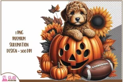 Sunflower pumpkin Golden Doodle png, Golden Doodle png Product Image 1
