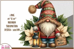 Merry and Bright Christmas Gnome png, Christmas Gnome png Product Image 1