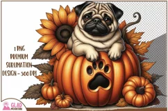 Sunflower Pumpkin Pug dog png, Autumn Fall Pug sublimation Product Image 1
