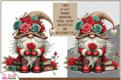 Valentine Gnome png, Valentine gnome sitting on a book stack Product Image 1