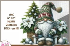 Christmas Gnome png, Christmas Gnome poinsettia sublimation Product Image 1