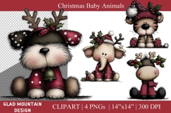 Christmas Baby Animals clipart Tiger Giraffe Puppy Elephant Product Image 1