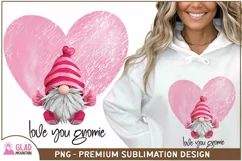Love you Gnomie Valentines Day watercolor sublimation design Product Image 1