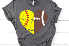 Half Softball Half Football Heart SVG, DXF, PNG, EPS Product Image 1