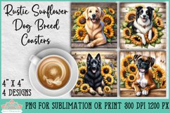 Dog Breed Coaster Sublimation | Rustic Sunflowers Product Image 1