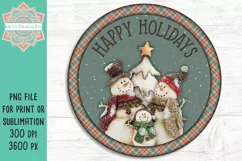 Snowman Family Happy Holidays Christmas Round Design for Sublimation & Print