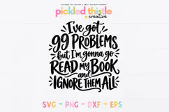A book lover quote SVG featuring bold black typography, whimsical handwritten-style lettering, and a funny message about choosing books over life's problems.