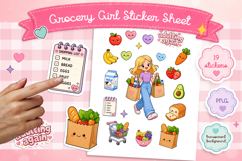 Grocery Girl Sticker Sheet PNG, Cute Shopping Stickers, Product Image 1