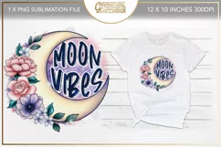 Moon Vibes Sublimation design - floral moon png Product Image 1