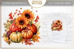 Sunflowers and Pumpkins thanksgiving sublimation design Product Image 1