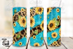 Leopard Sunflower Turquoise Striped Tumbler Png Product Image 2